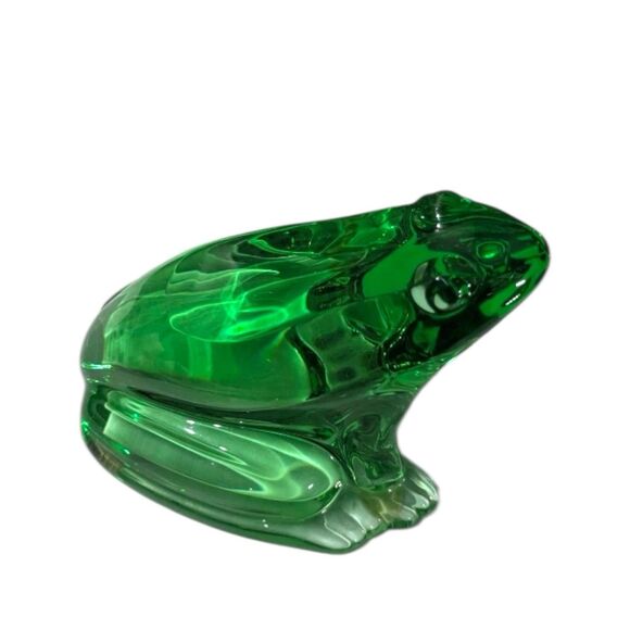 BACCARAT FROG Solid Green Paperweight Glass Crystal Figure - Picture 5 of 7